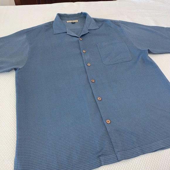 Tommy Bahama Blue White 100% Silk Shirt Large - Picture 2 of 6